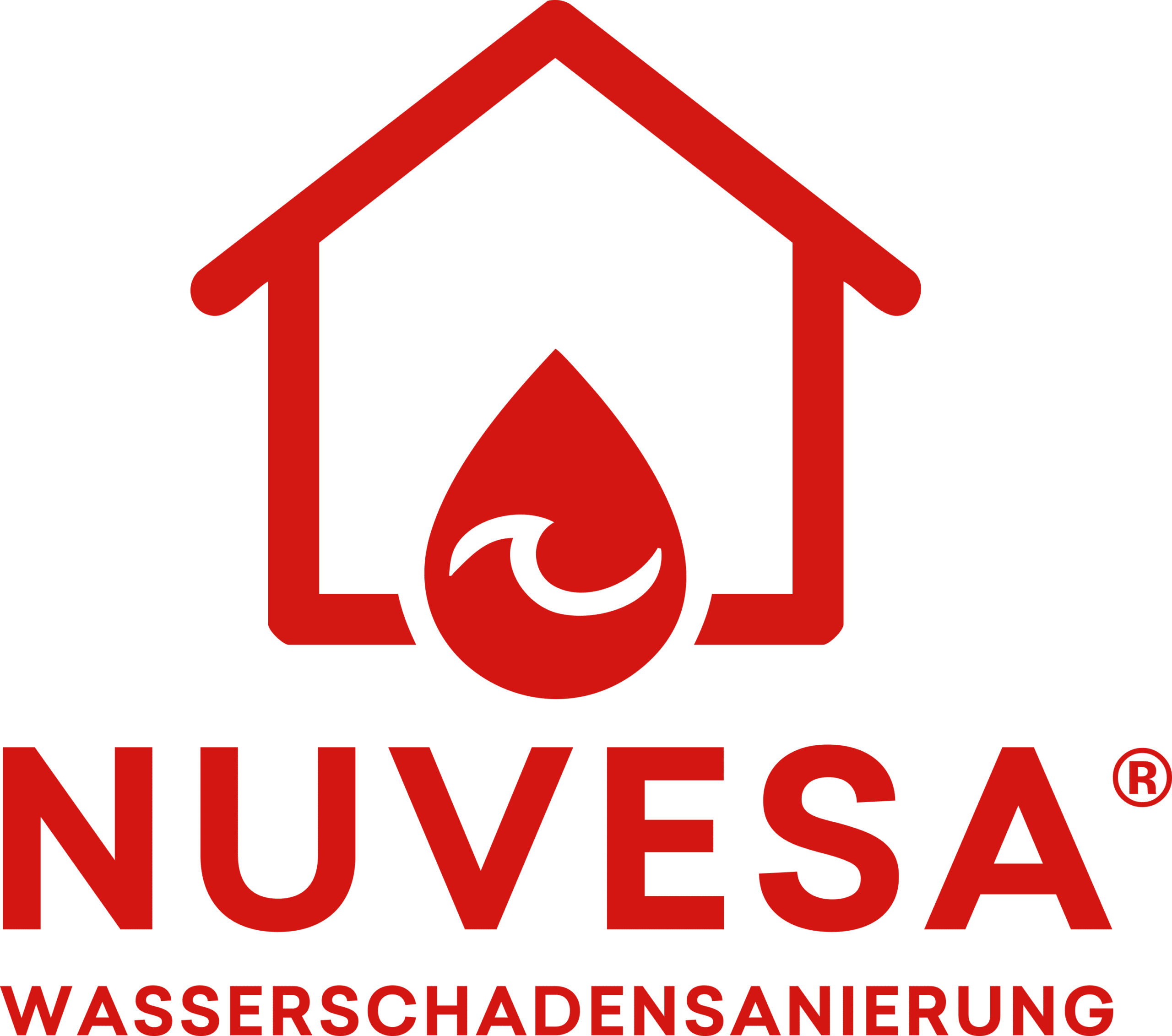 Ein Haus mit einem Wassertropfen darin, darunter der Nuvesa Logo Schriftzug